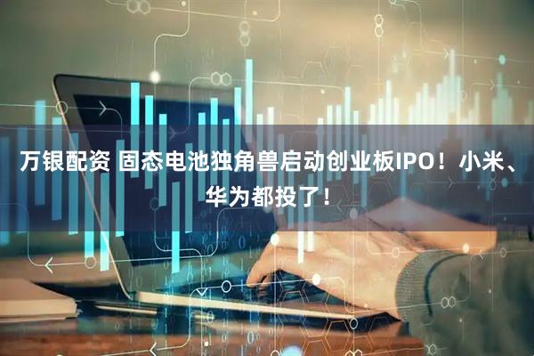 万银配资 固态电池独角兽启动创业板IPO！小米、华为都投了！